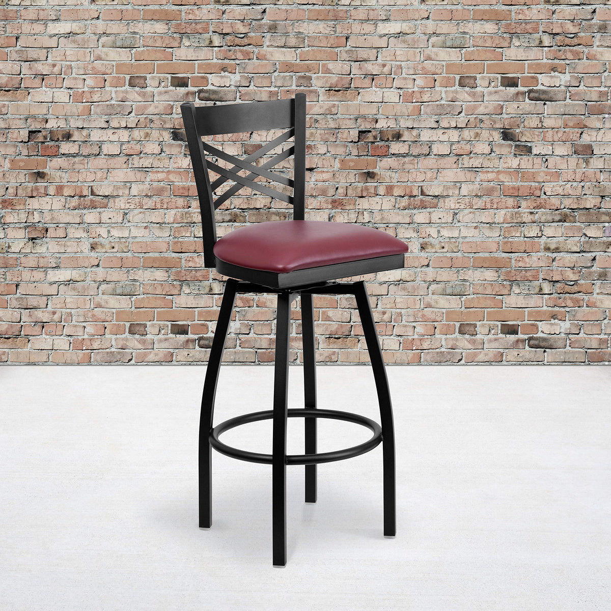 Flash Furniture Burgundy Vinyl Seat/Black Metal Frame / 2 Pack / 1 Barstools