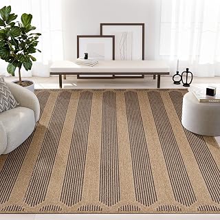 Abani Area Rug 8' x 10' - Indoor- Sage Collection - Beige Vertical Stripe Pattern - Non-Shedding - Easy to Clean, Durable for Living Rooms, Patios, Dining