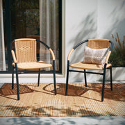 Lila 4 Pack Beige Rattan Indoor-Outdoor Restaurant Stack Chair | Versatile and Stylish Seating by Flash Furniture – Set of 4, Rattan, Beige, Pack of 4, Model 4-TLH-037-BGE-GG
