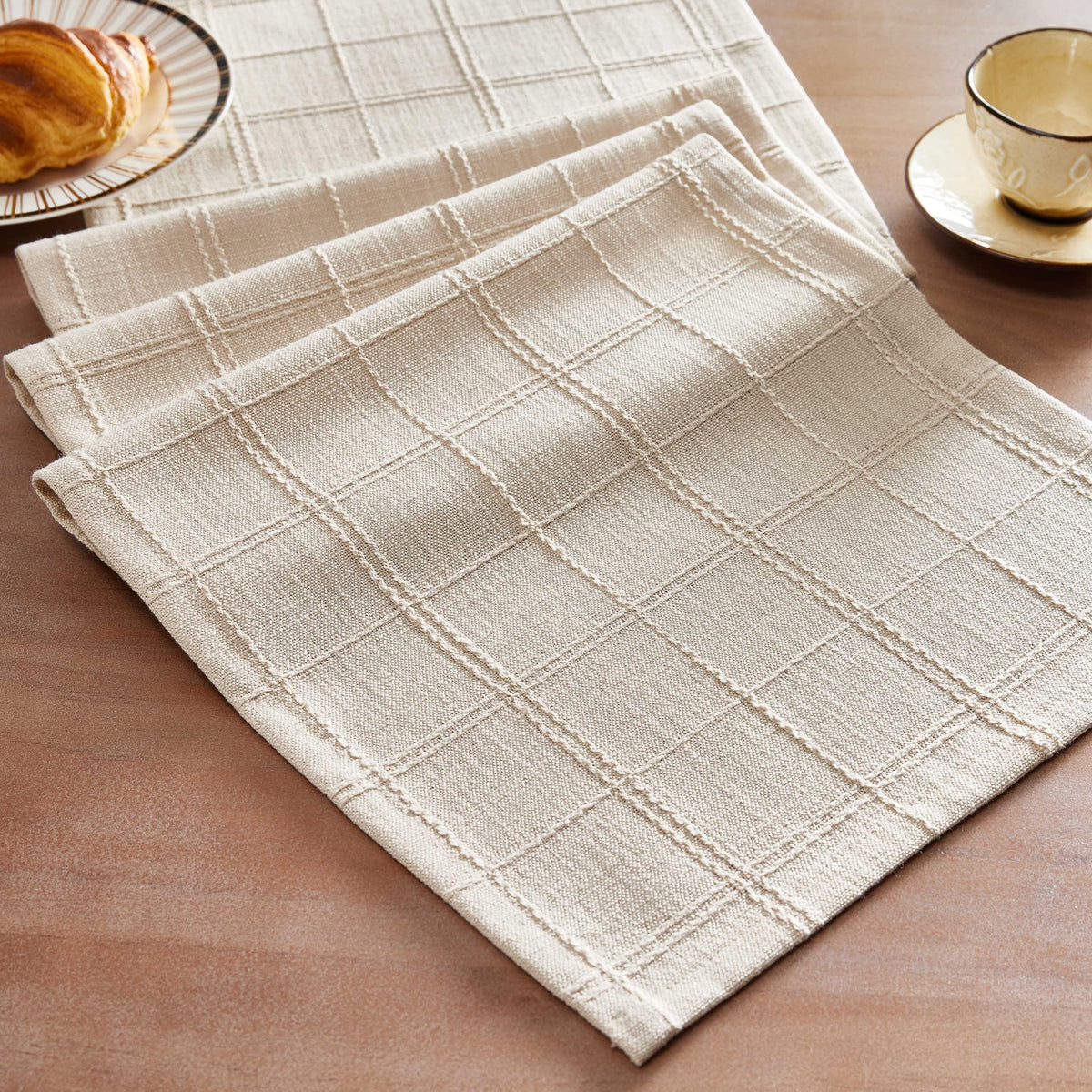 ZeeMart Plaid Linen Blend Table Runner, 13 x 72 Inches, Beige