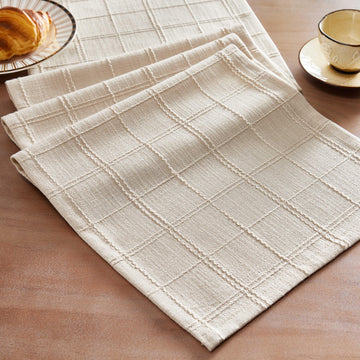 ZeeMart Plaid Linen Blend Table Runner, 13 x 72 Inches, Beige