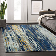 Rugs Blue & Yellow Painted Pattern Area Rug w/Bold Design Rugs Modern 5'3" X 7'6" Accent Rug by Abani – 2' x 3' (Rectangular), Polypropylene, Blue, Yellow, Model LAG110