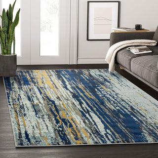 Rugs Blue & Yellow Painted Pattern Area Rug w/Bold Design Rugs Modern 5'3" X 7'6" Accent Rug by Abani – 2' x 3' (Rectangular), Polypropylene, Blue, Yellow, Model LAG110