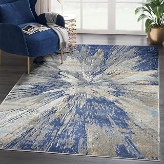 Abani Atlas Abstract Splash Grey/Blue Area Rug 4' x 6' for Living Room, Bedroom - Abstract Design - Durable & Easy to Clean