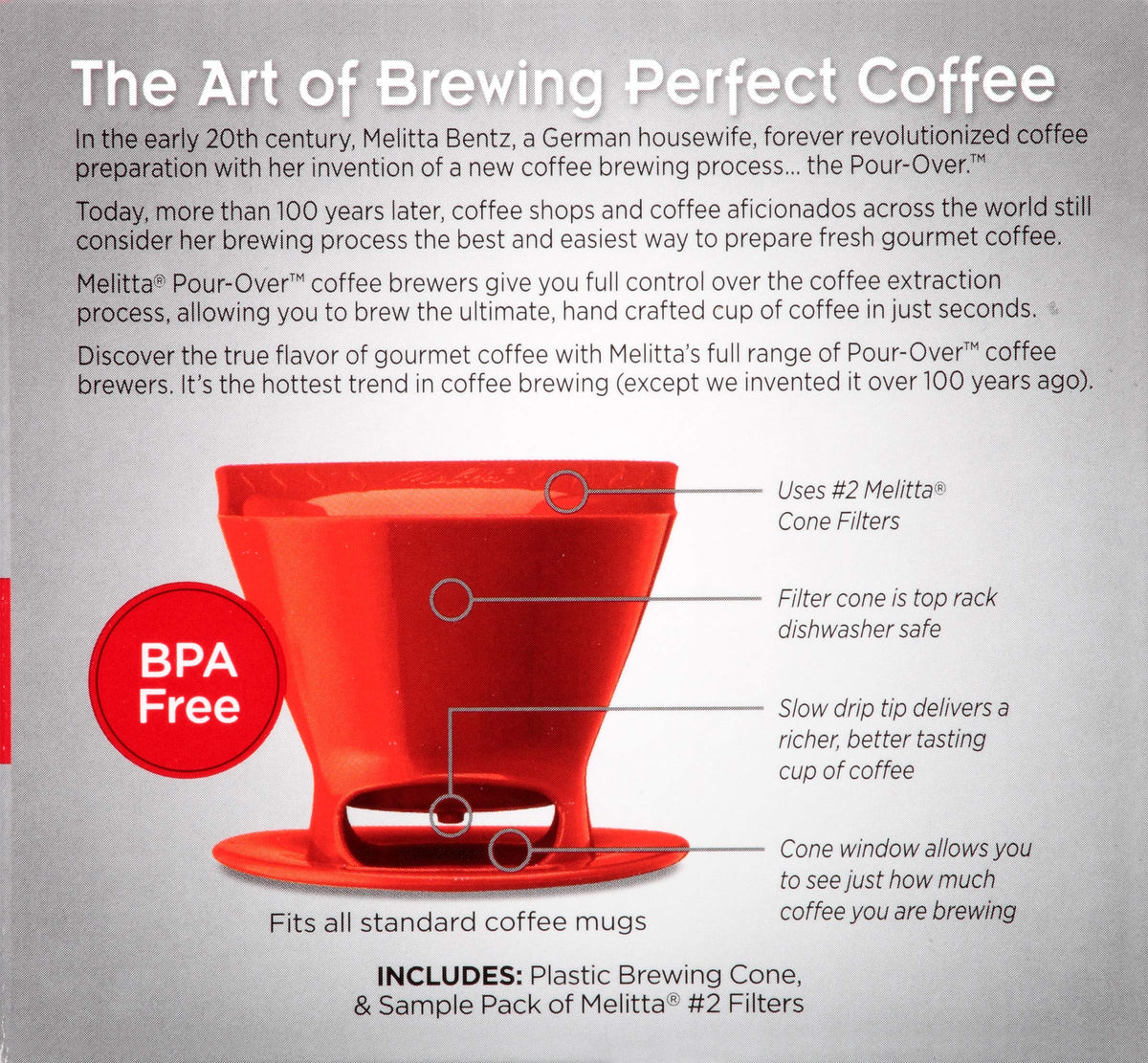 Single Cup Pour-Over Cone Coffee Brewer by Melitta – Pack of 8, 1 cups, Red, Pack of 8, Model LEPUSMGRYC3337