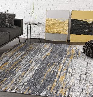 Abani Rugs Grey & Yellow Painted Pattern Area Rug Bold Rugged Contemporary Modern Style Accent, Laguna Collection | Turkish Made Superior Comfort & Construction | Stain Shed Resistant (6' x 9')