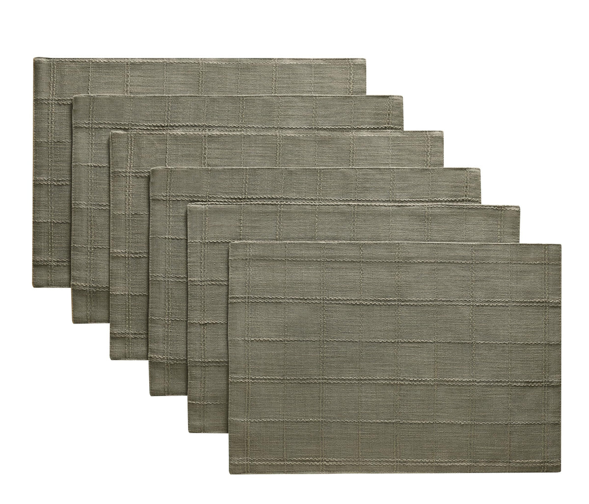 ZeeMart Linen Plaid Placemats, 13 x 19 Inch, Set of 6 Olive