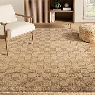 Abani Evelyn Collection Brown Area Rug - 8' x 10' - Modern Checkered Pattern, Non-Shedding - Easy to Clean, Durable for Living Rooms, Bedrooms & Offices, Pet & Kid Friendly