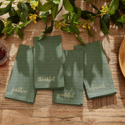 Threadmade Embroidered Harvest Napkins, 17 x 17 Inch, Set of 4 Green