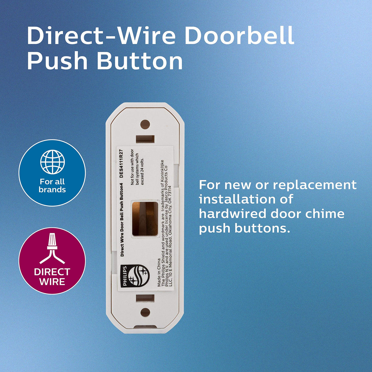 Direct Wire Push Button Doorbell by Philips – Doorbell Replacement, White, Model DES4111R/27