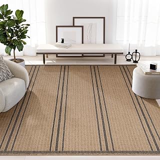 Abani Area Rug 5' x 8' - Indoor- Sage Collection - Beige Classic Stripe Pattern - Non-Shedding - Easy to Clean, Durable for Living Rooms, Patios, Dining