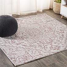 JONATHAN Y Boho Medallion Indoor Outdoor Square Area Rug 8X8 Red/Taupe, Estrella Textured Weave for Backyard, Patio, Porch, Easy-Cleaning, High Traffic, Pet-Friendly, Non-Shedding (SMB105A-8SQ)