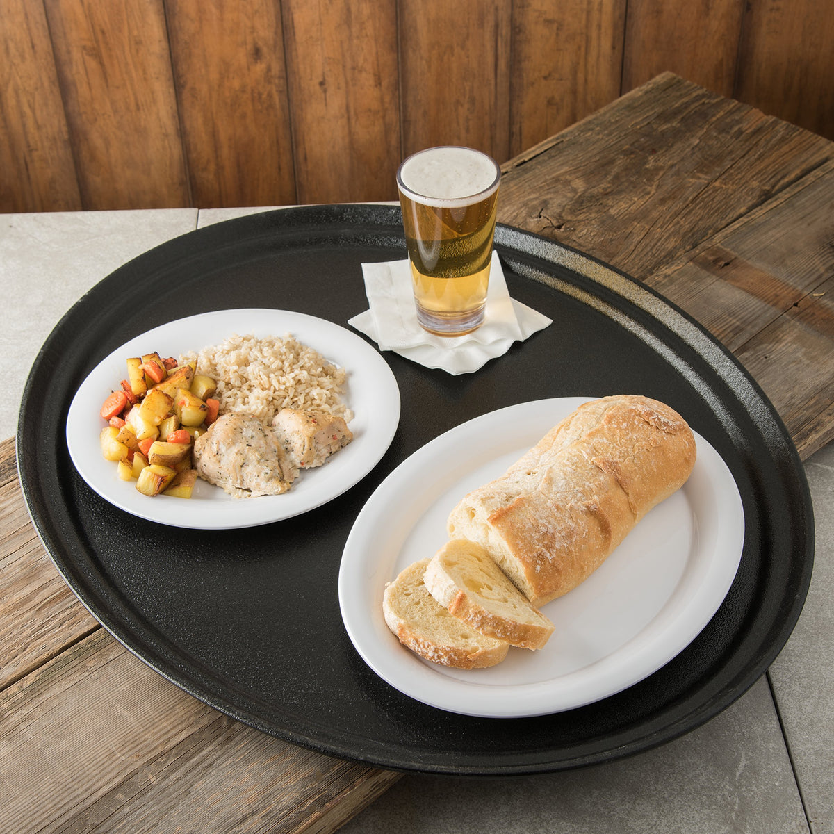 Carlisle FoodService Products Black / 4.7" x 3.8" x 0.5" / Large Oval Waiter Tray Serving Trays