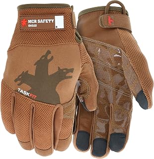 MCR Safety 962M Multi-Task TaskFit Mechanic Glove, Goatskin Leather Work Glove, Tread Palm, Nylon/Spandex, Kevlar Reinforced, Medium