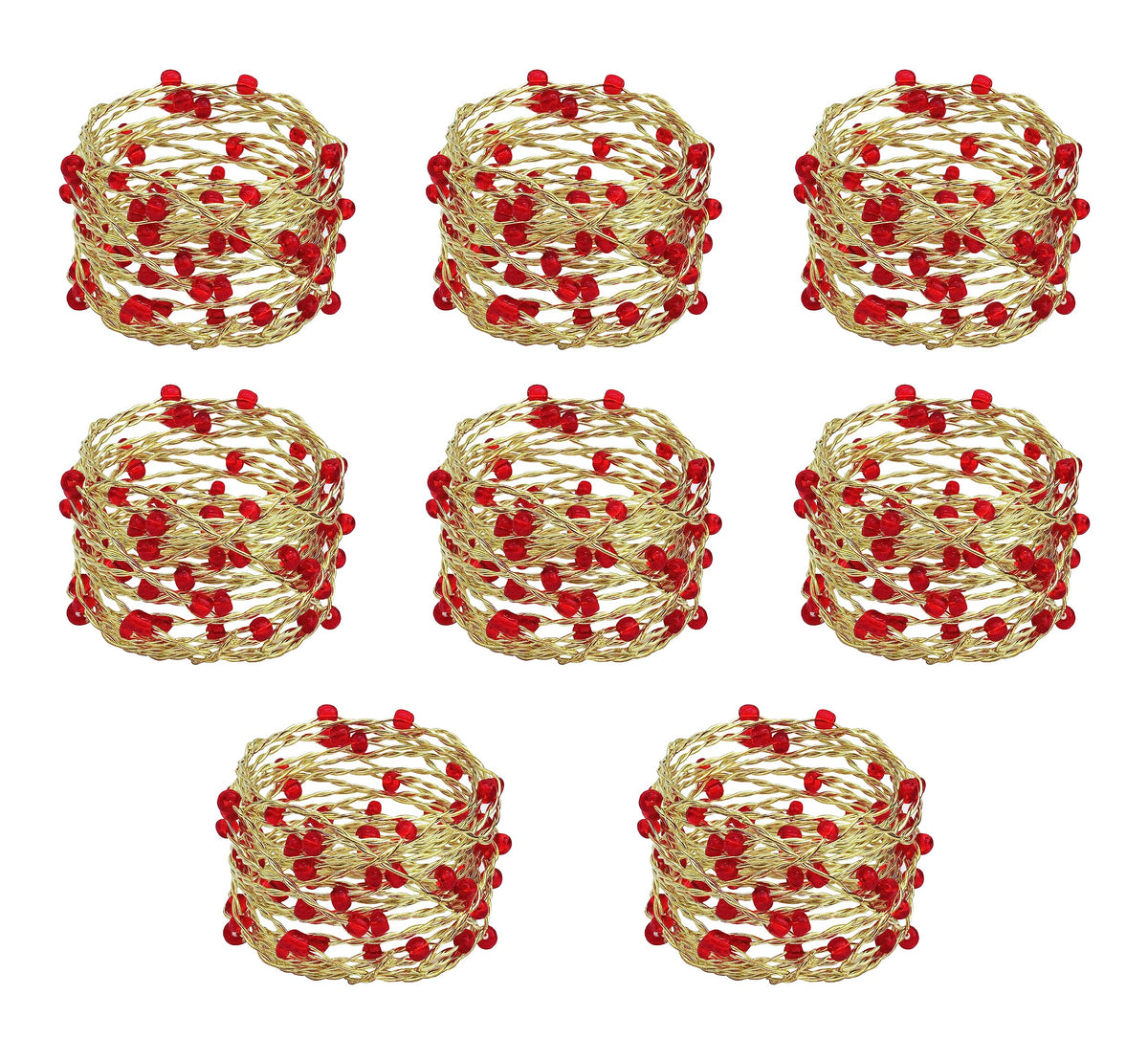 Cotton Craft Beaded Napkin Rings, 8 Pack, Red Gold