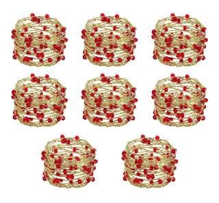Cotton Craft Beaded Napkin Rings, 8 Pack, Red Gold