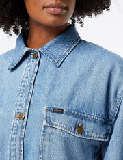 Women's Elongated Overshirt Shirt by Lee – Cotton, Navy Blue, Model L50WAZMW