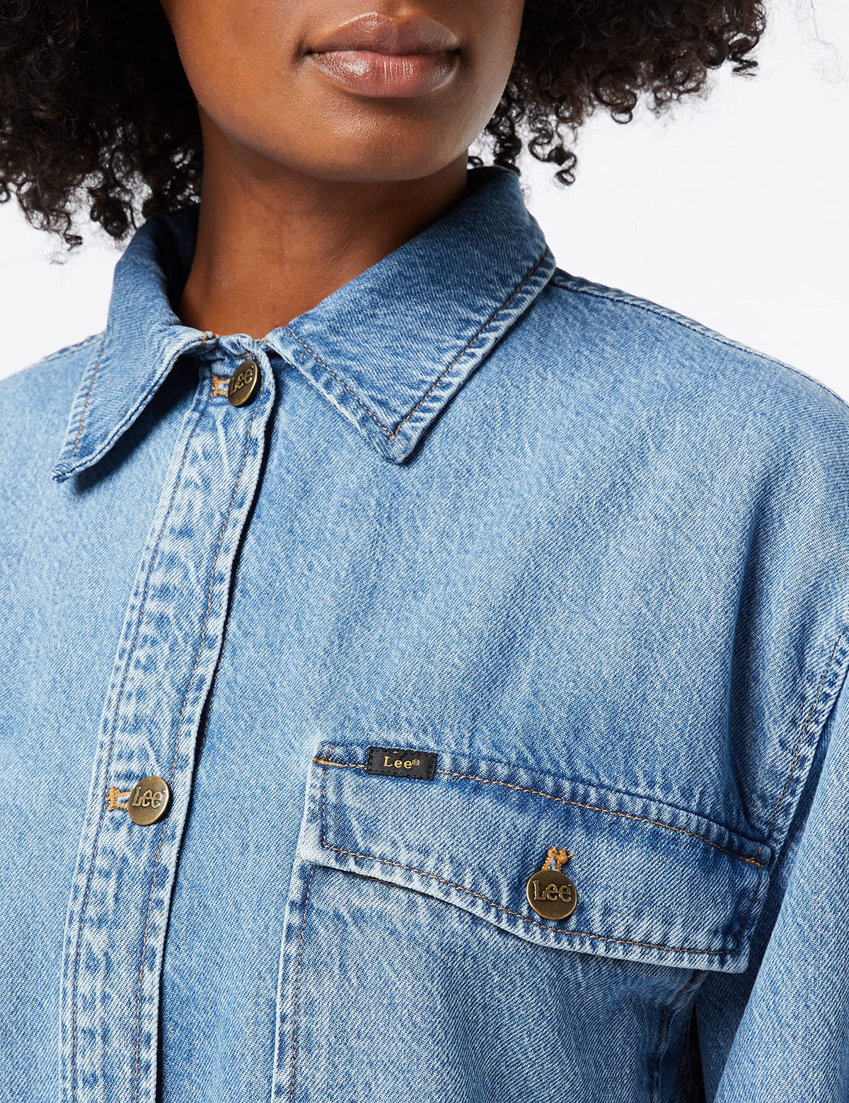 Women's Elongated Overshirt Shirt by Lee – Cotton, Navy Blue, Model L50WAZMW