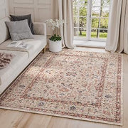 Abani Rugs Vintage 4' x 6' Diamond Medallion Area Rug - Babylon Collection Beige & Red Traditional Style Turkish Accent Rug