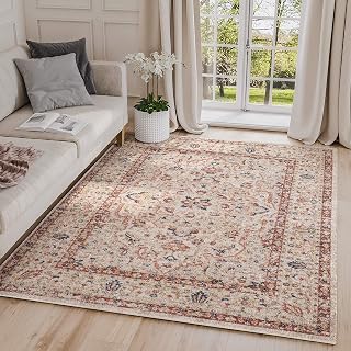 Abani Rugs Vintage 4' x 6' Diamond Medallion Area Rug - Babylon Collection Beige & Red Traditional Style Turkish Accent Rug