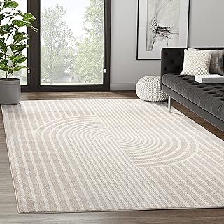 Area Rug for Living Room -Nuevo 2' x 3' Beige Arch Pattern Area Rug by Abani – 2' x 3' (Rectangular), Polypropylene, Cream, Model NUE150A