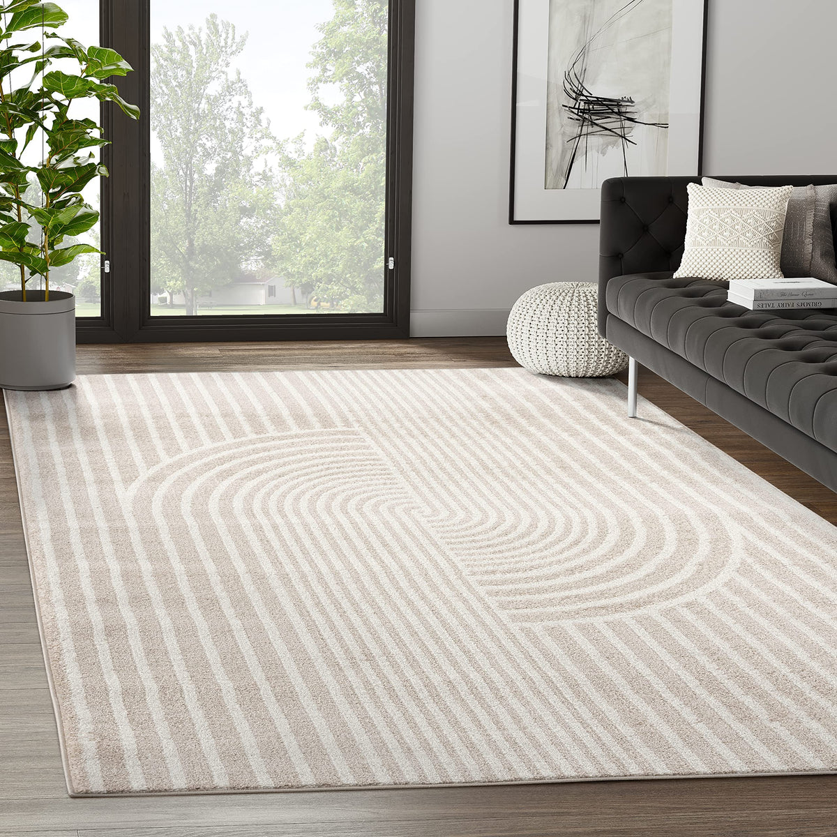 Area Rug for Living Room -Nuevo 2' x 3' Beige Arch Pattern Area Rug by Abani – 2' x 3' (Rectangular), Polypropylene, Cream, Model NUE150A