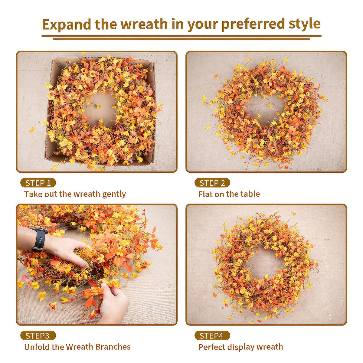 DIYFLORU Fall Wreath, 22 Inch Grapevine Base, Orange 1