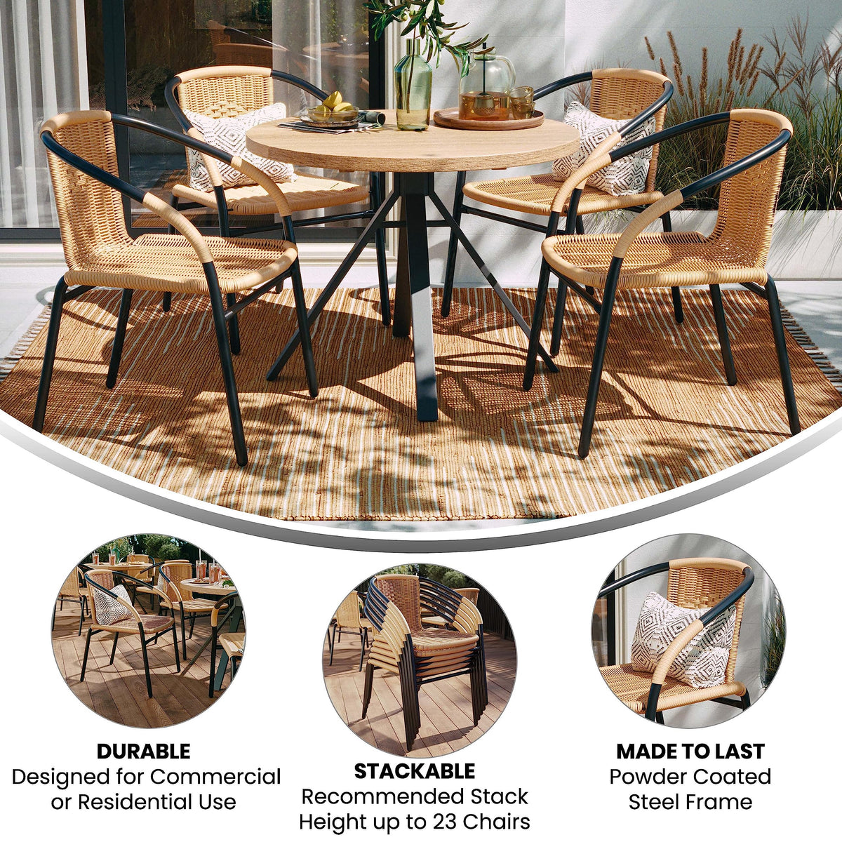 Flash Furniture Beige / Set of 4 / Modern Patio Dining Chairs