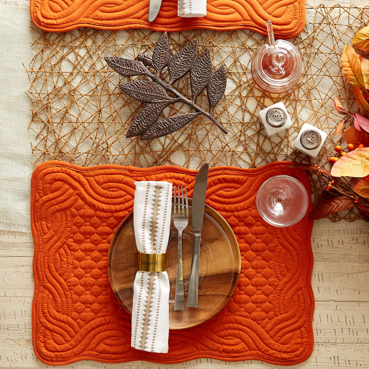 DII Quilted Placemats, 13x18 Inch, Pumpkin Spice, Set of 6