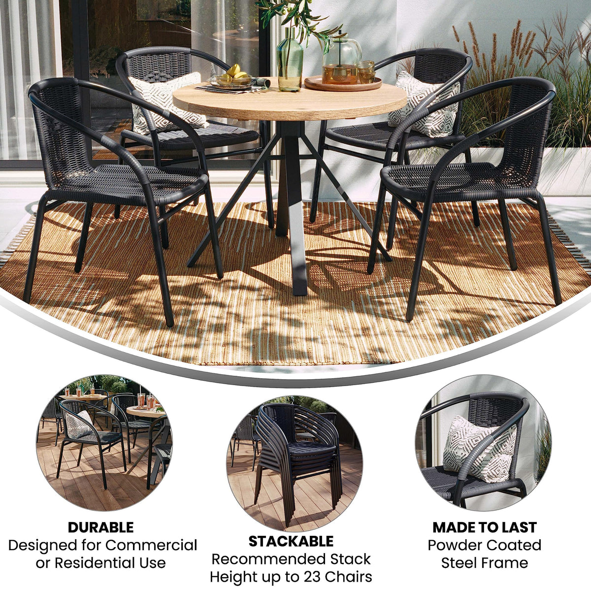 Flash Furniture Grey / Set of 4 / Contemporary Patio Dining Chairs