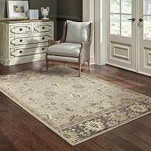 Oriental Weavers Florence Area Rug - 4928C - 5'3" x 7'6" - in Stone/Brown - Vintage Inspired, Stain Resistant, Family and Pet Friendly, Bedroom, Office Rug