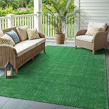 Oriental Weavers Sarasota 6' x 8' Artificial Faux Grass Rug - Realistic Turf - Durable, Hose-Off, for Indoor & Outdoor Use, Green