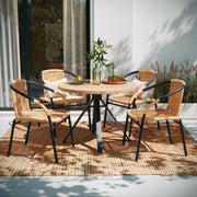 Lila 4 Pack Beige Rattan Indoor-Outdoor Restaurant Stack Chair | Versatile and Stylish Seating by Flash Furniture – Set of 4, Rattan, Beige, Pack of 4, Model 4-TLH-037-BGE-GG