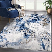 Abani Transitional Rugs Grey & Blue Washable Swirl 6' x 9' Area Rug - Abstract Marble Watercolor Premium Dining Room Rug