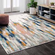 Abani Rugs Orange & Blue Contemporary Abstract Area Rug Contemporary Style, Porto Collection Stain Shedding Resistant, 6' x 9' Rectangle