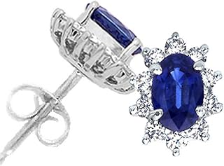 Tommaso Design Oval 6x4mm Genuine Sapphire Earrings 14 kt White Gold