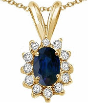 Oval 7x5mm Genuine Sapphire Pendant Necklace 14 kt Yellow Gold