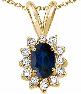 Oval 7x5mm Genuine Sapphire Pendant Necklace 14 kt Yellow Gold