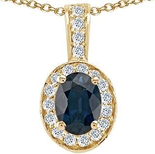 Oval 8x6mm Genuine Sapphire Pendant Necklace 14 kt Yellow Gold