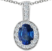 Oval 8x6mm Genuine Sapphire Pendant Necklace 14 kt White Gold