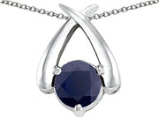 Round Genuine Black Sapphire Pendant Necklace 14 kt White Gold
