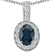 Oval 8x6mm Genuine Sapphire Pendant Necklace 14 kt White Gold