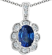 Tommaso Design Oval Genuine Sapphire Pendant Necklace 14 kt White Gold