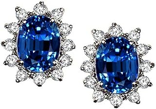 Tommaso Design Oval 8x6mm Created Blue Sapphire Earrings 14 kt White Gold