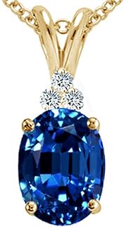 Tommaso Design Oval 10x8mm Created Blue Sapphire Pendant Necklace 14 kt Yellow Gold