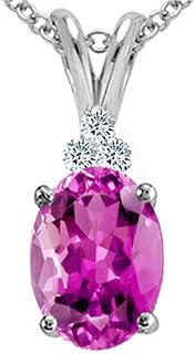Oval 10x8 mm Created Pink Sapphire Pendant Necklace 14 kt White Gold