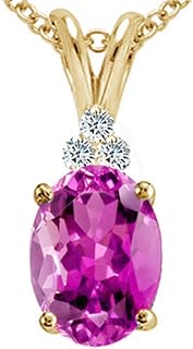 Oval 10x8 mm Created Pink Sapphire Pendant Necklace 14 kt Yellow Gold
