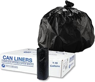 Inteplast Commercial Can Liners, 7-10 Gal Capacity, Black color, 1000 Count