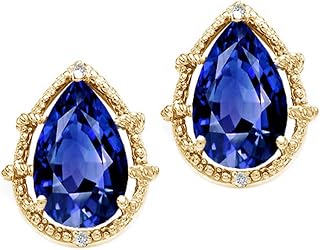 Pear Shape 10x7mm Created Blue Sapphire Earrings 14 kt Yellow Gold