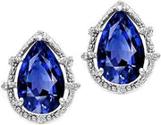 Pear Shape 10x7mm Created Blue Sapphire Earrings 14 kt White Gold